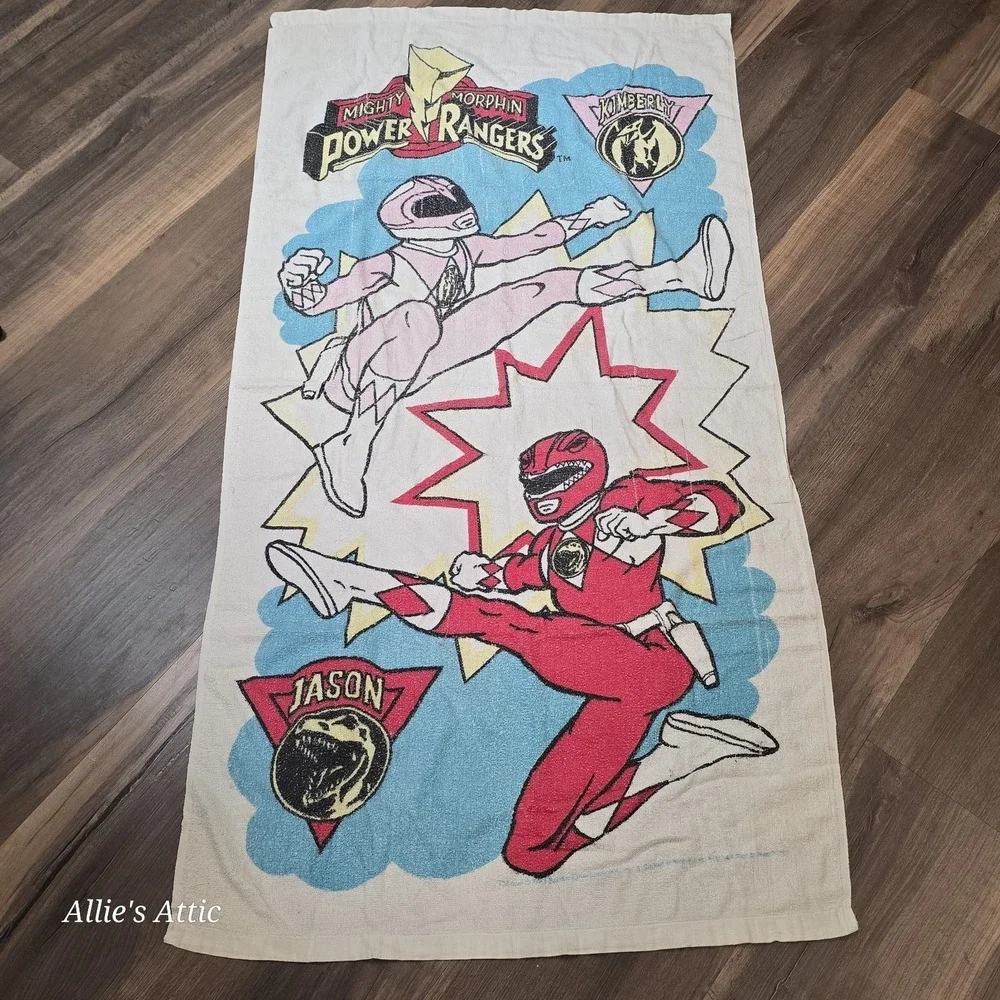 Mighty Morphin Power Rangers Beach Towel Bath Kimberly Pink Jason Red Vintage 94
